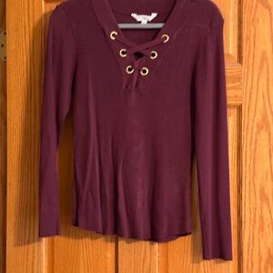 No Boundaries Burgundy Lace-Up Long Sleeve Top